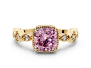 Milgrain Bezel Engagement Ring Setting for Fancy Pink Cushion Cut Center with Marquise Stations and Bezel Head in Yellow Gold
