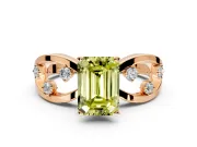 Solitaire Engagement Ring Setting for Fancy Yellow Emerald Cut Center with Criss-Cross Accent Band and Prong Head in Rose Gold