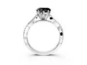 Solitaire Engagement Ring Setting for Fancy Black Heart-Shaped Center with Twisted Pave Split Shank and Prong Head in Sterling Silver