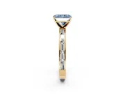 Solitaire Engagement Ring Setting for Fancy Blue Radiant Cut Center with Channel Baguette Band and Prong Head in Yellow Gold