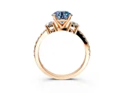 3 Stone Engagement Ring Setting for Fancy Blue Round Cut Center with Round Cut Side Accents and Prong Head in Rose Gold