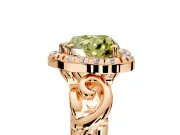 Halo Engagement Ring Setting for Fancy Yellow Heart-Shaped Center with Open Scroll Shoulders and Prong Head in Rose Gold