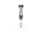 3 Stone Engagement Ring Setting for Fancy Green Cushion Cut Center with Pave Split Shank and Prong Head in Sterling Silver