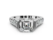 Solitaire Engagement Ring Setting for Asscher Cut Center with Pave Cathedral Shoulders and Prong Head in Platinum