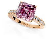 Solitaire Engagement Ring Setting for Fancy Pink Asscher Cut Center with Single Row Accent Band and Prong Head in Rose Gold