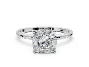 Solitaire Engagement Ring Setting for Cushion Cut Center with Straight Thin Band and Prong Head in Sterling Silver