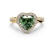 Halo Engagement Ring Setting for Fancy Green Heart-Shaped Center with Twist Band and Prong Head in Yellow Gold