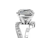 Solitaire Engagement Ring Setting for Asscher Cut Center with Pave Bypass Swirl Band and Prong Head in Sterling Silver