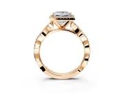 Halo Engagement Ring Setting for Princess Cut Center with Pave and Plain Twist Band and Prong Head in Rose Gold