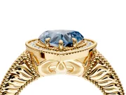 Milgrain Halo Engagement Ring Setting for Fancy Blue Heart-Shaped Center with Pave Band and Prong Head in Yellow Gold