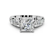 Solitaire Engagement Ring Setting for Princess Cut Center with Graduated Shared Prongs and Prong Head in Sterling Silver