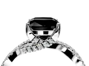 Solitaire Engagement Ring Setting for Fancy Black Cushion Cut Center with Narrow Twist Pave Band and Prong Head in Sterling Silver