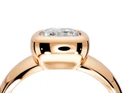 Solitaire Engagement Ring Setting for Cushion Cut Center with Wide Band and Bezel Head in Rose Gold