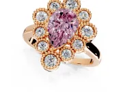 Cluster Halo Engagement Ring Setting for Fancy Pink Pear-Shaped Center with Milgrain Bezel Accents and Prong Head in Rose Gold