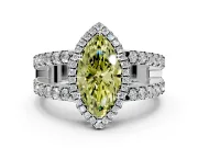 Halo Engagement Ring Setting for Fancy Yellow Marquise Center with Wide-Open Pave Split Shank and Prong Head in Platinum