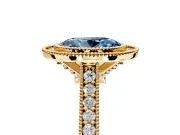 Halo Engagement Ring Setting for Fancy Blue Oval Center with Milgrain Pave Band and Bezel Head in Yellow Gold