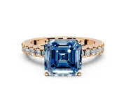 Solitaire Engagement Ring Setting for Fancy Blue Asscher Cut Center with Single Row Accent Band and Prong Head in Rose Gold
