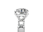 5 Stone Engagement Ring Setting for Round Cut Center with Plain Band and Prong Head in White Gold