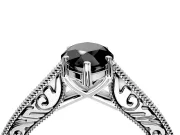 Solitaire Engagement Ring Setting for Fancy Black Marquise Center with Engraved Pave Band and Prong Head in Platinum