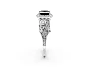 Bypass Halo Engagement Ring Setting for Fancy Black Princess Cut Center with Bezel Accents, Milgrain and Prong Head in Platinum