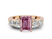 5 Stone Engagement Ring Setting for Fancy Pink Emerald Cut Center with Equal Close-Set Accents and Prong Head in Rose Gold