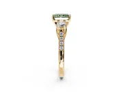 3 Stone Engagement Ring Setting for Fancy Green Radiant Cut Center with Crossover Basket, Pave Band and Prong Head in Yellow Gold