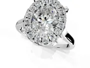 Single Halo Engagement Ring Setting for Oval Center with Corner Claws, Plain Band and Prong Head in Sterling Silver