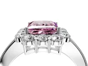 Halo Engagement Ring Setting for Fancy Pink Princess Cut Center with Milgrain Channel Band and Prong Head in Platinum