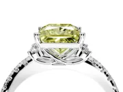 Paired Accent Engagement Ring Setting for Fancy Yellow Princess Cut Center with Pave Band and Prong Head in White Gold