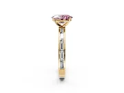 Solitaire Engagement Ring Setting for Fancy Pink Oval Center with Channel Baguette Band and Prong Head in Yellow Gold