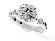 Solitaire Engagement Ring Setting for Round Cut Center with Beaded Bezel Station Band and Prong Head in Platinum