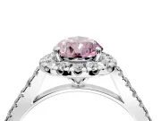 Halo Engagement Ring Setting for Fancy Pink Pear-Shaped Center with Narrowing Pave Band and Prong Head in Platinum