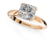 Solitaire Engagement Ring Setting for Cushion Cut Center with Reverse Tapered Band and Prong Head in Rose Gold