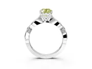 Solitaire Engagement Ring Setting for Fancy Yellow Oval Center with Carved Leaf Shoulders and Prong Head in White Gold