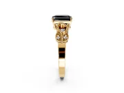 Leaf Engagement Ring Setting for Fancy Black Radiant Cut Center with Milgrain Accent Band and Prong Head in Yellow Gold
