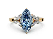 Solitaire Engagement Ring Setting for Fancy Blue Marquise Center with Marquise Flower Shoulders and Prong Head in Yellow Gold