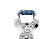 Halo Engagement Ring Setting for Fancy Blue Emerald Cut Center with Pave Infinity Twist Band and Prong Head in Sterling Silver