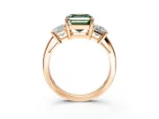 3 Stone Engagement Ring Setting for Fancy Green Asscher Cut Center with Matching Side Accents and Prong Head in Rose Gold