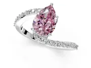Solitaire Engagement Ring Setting for Fancy Pink Pear-Shaped Center with Pave Bypass Swirl Band and Prong Head in Sterling Silver