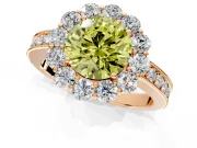 Halo Engagement Ring Setting for Fancy Yellow Round Cut Center with Milgrain Channel Band and Prong Head in Rose Gold