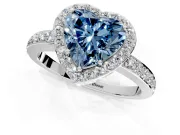 Halo Engagement Ring Setting for Fancy Blue Heart-Shaped Center with Heart-Shaped Openwork, Pave Band and Prong Head in Platinum