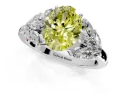 Leaf Cluster Engagement Ring Setting for Fancy Yellow Oval Center with Marquise Accents and Prong Head in Platinum