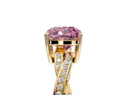 Solitaire Engagement Ring Setting for Fancy Pink Cushion Cut Center with Twisted Pave Band and Prong Head in Yellow Gold