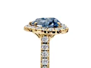 Halo Engagement Ring Setting for Fancy Blue Heart-Shaped Center with Raised Halo, Pave Band and Prong Head in Yellow Gold