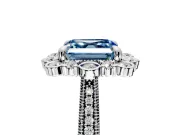 Milgrain Halo Engagement Ring Setting for Fancy Blue Asscher Cut Center with Bezel Point Accents and Prong Head in White Gold