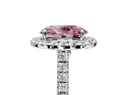 Halo Engagement Ring Setting for Fancy Pink Oval Center with Narrowing Pave Band and Prong Head in White Gold