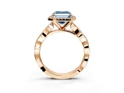 Halo Engagement Ring Setting for Fancy Blue Asscher Cut Center with Pave and Plain Twist Band and Prong Head in Rose Gold