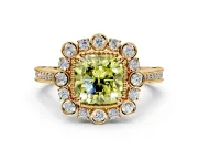 Milgrain Halo Engagement Ring Setting for Fancy Yellow Cushion Cut Center with Bezel Point Accents and Prong Head in Yellow Gold