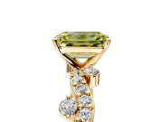 Solitaire Engagement Ring Setting for Fancy Yellow Emerald Cut Center with Bar-Station Pave Twist and Prong Head in Yellow Gold