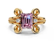 Solitaire Engagement Ring Setting for Fancy Pink Emerald Cut Center with Twisted Band and Scroll Prong Head in Yellow Gold